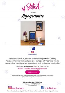 CLARA DEBRAY - Linogravure - Atelier de Noël